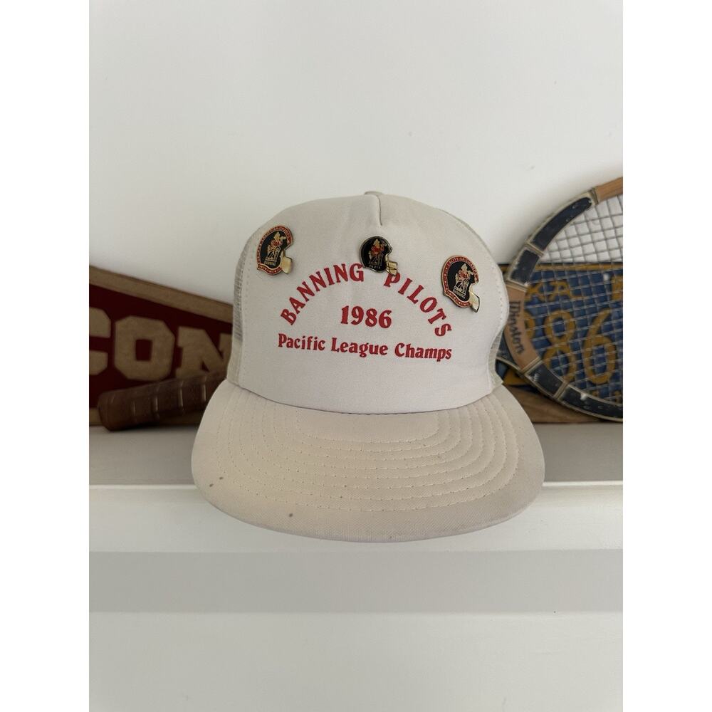 Vintage Banning High School Pilots 1986 Champions Trucker Snapback Hat and Pins